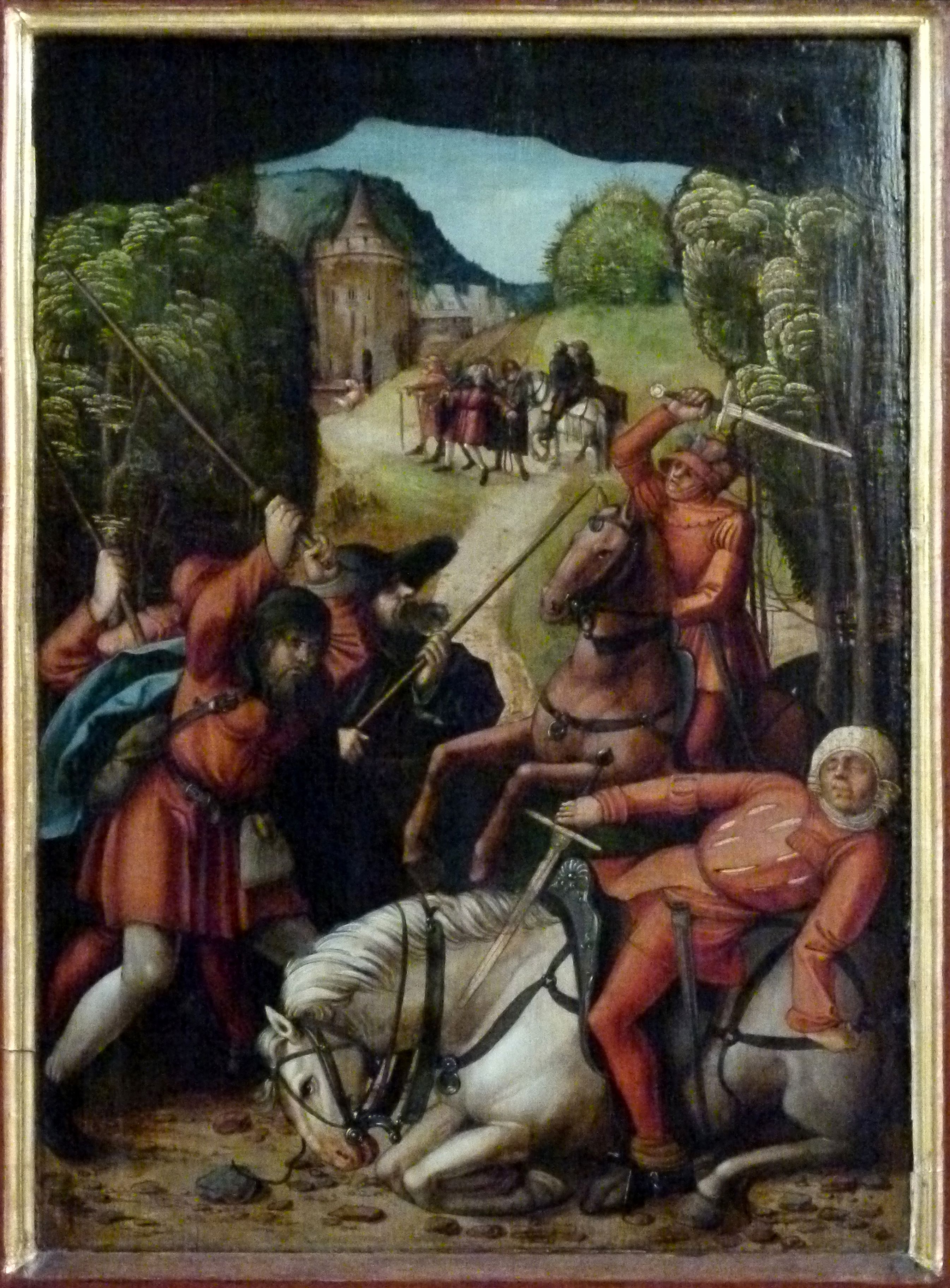 Sebaldus Altar linker Flügel, innen unten, Räuberischer Überfall auf den Heiligen und seine Begleiter