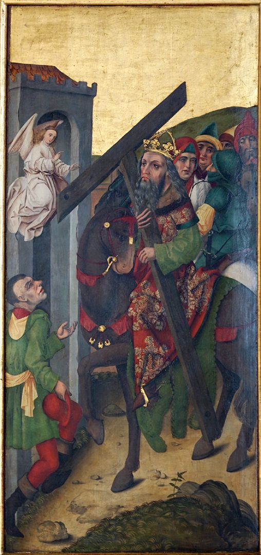Kreuz-Altar rechter Schreinflügel: Kaiser Heraclius von Byzanz, der das verlorene Kreuz wieder zurück nach Jerusalem bringt.