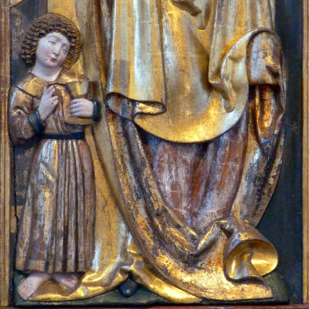 Annen- oder Sippen-Altar linker Schreinflügel, untere Hälfte mit Johannes Evangelist als Kind