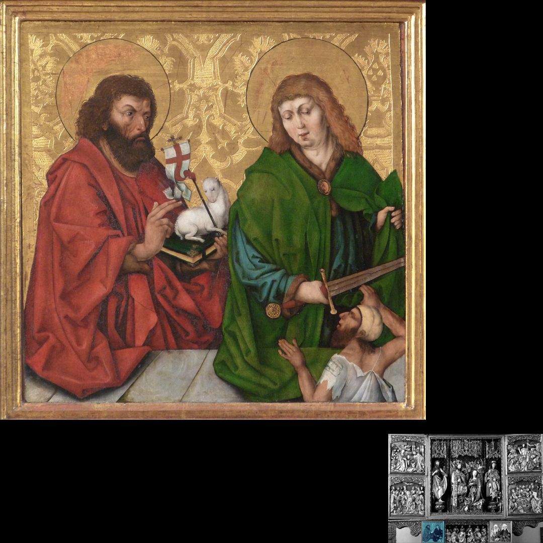 Hochaltar / Schwabach linker Predellaflügel mit Johannes d.T. und Martin von Tours, Gemälde aus der Wolgemutwerkstatt