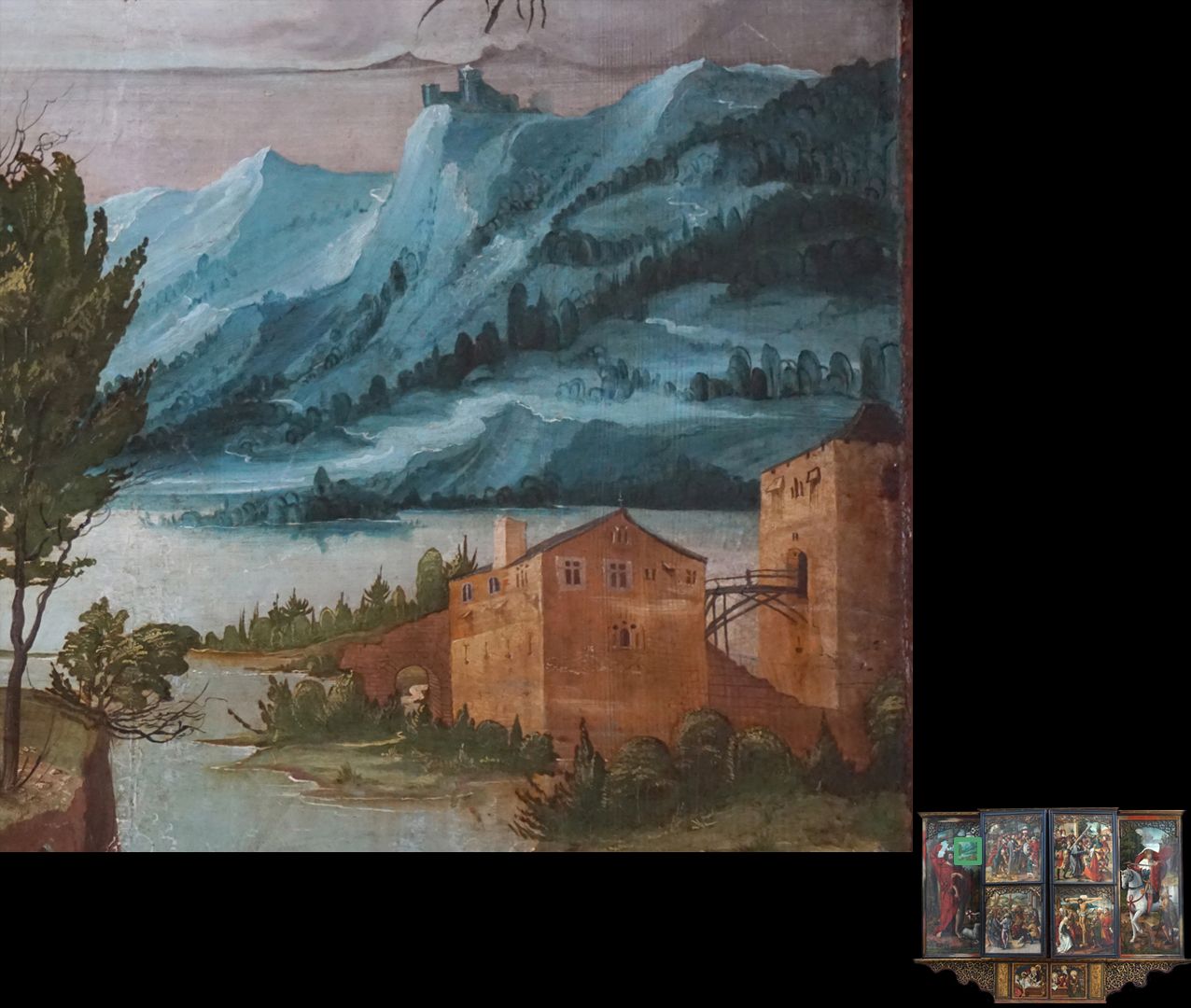 Hochaltar / Schwabach / zweite Wandlung Johannes der Täufer und das Lamm, Detail mit Burg