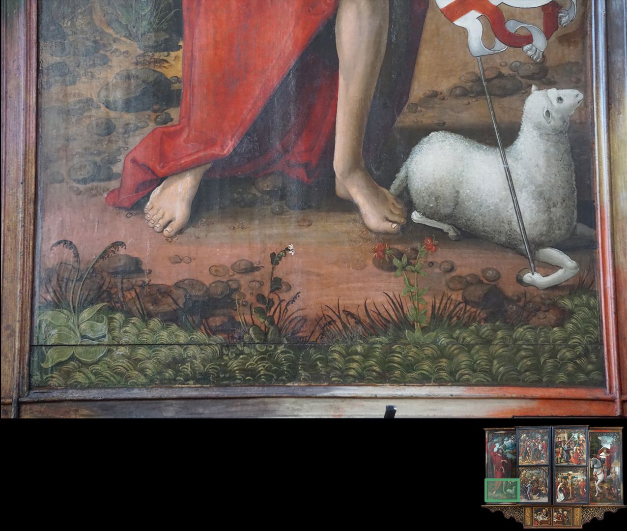Hochaltar / Schwabach / zweite Wandlung Johannes der Täufer und das Lamm, Detail