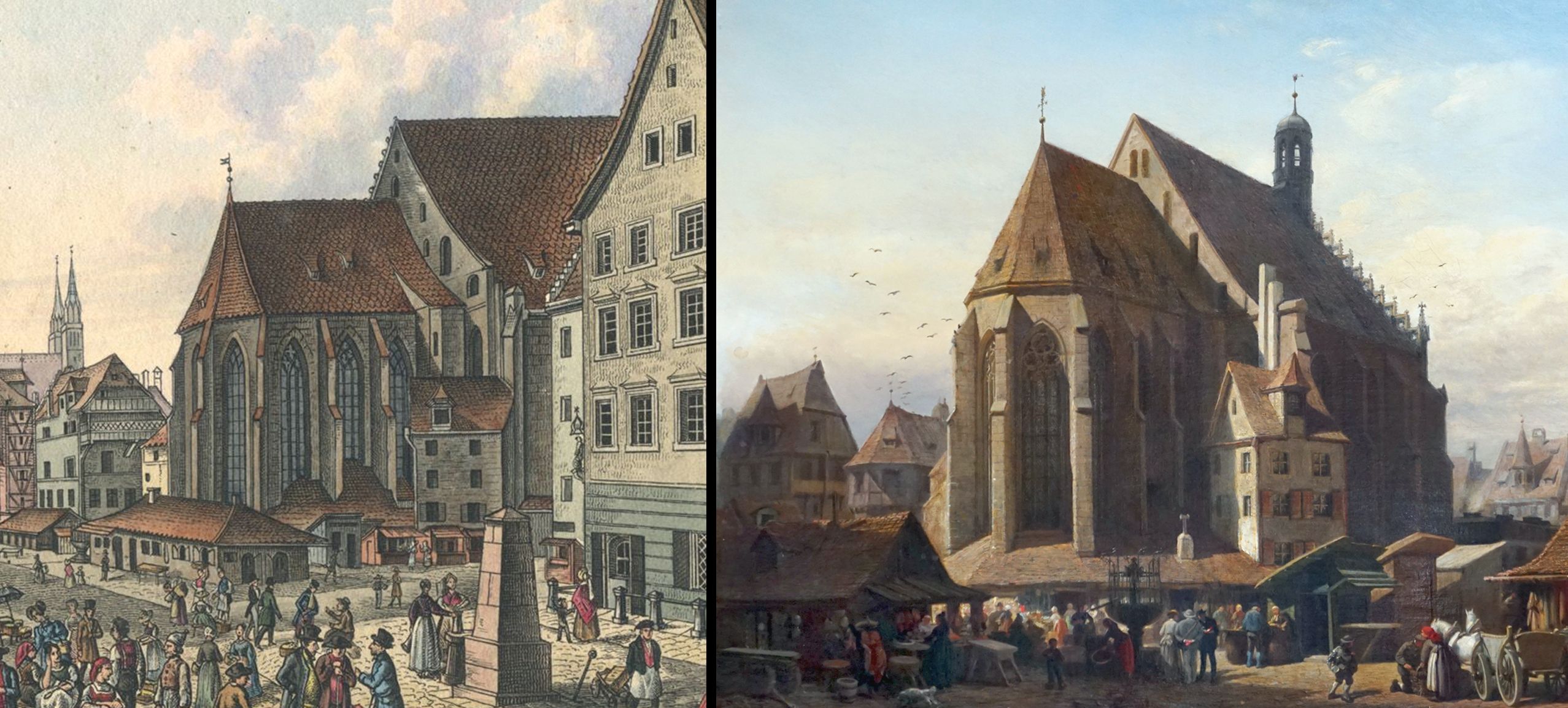 Frauenkirche in Nürnberg Bildvergleich / links: aus Ansichten von Nürnberg und seiner Umgebungen (1839 / 1842)