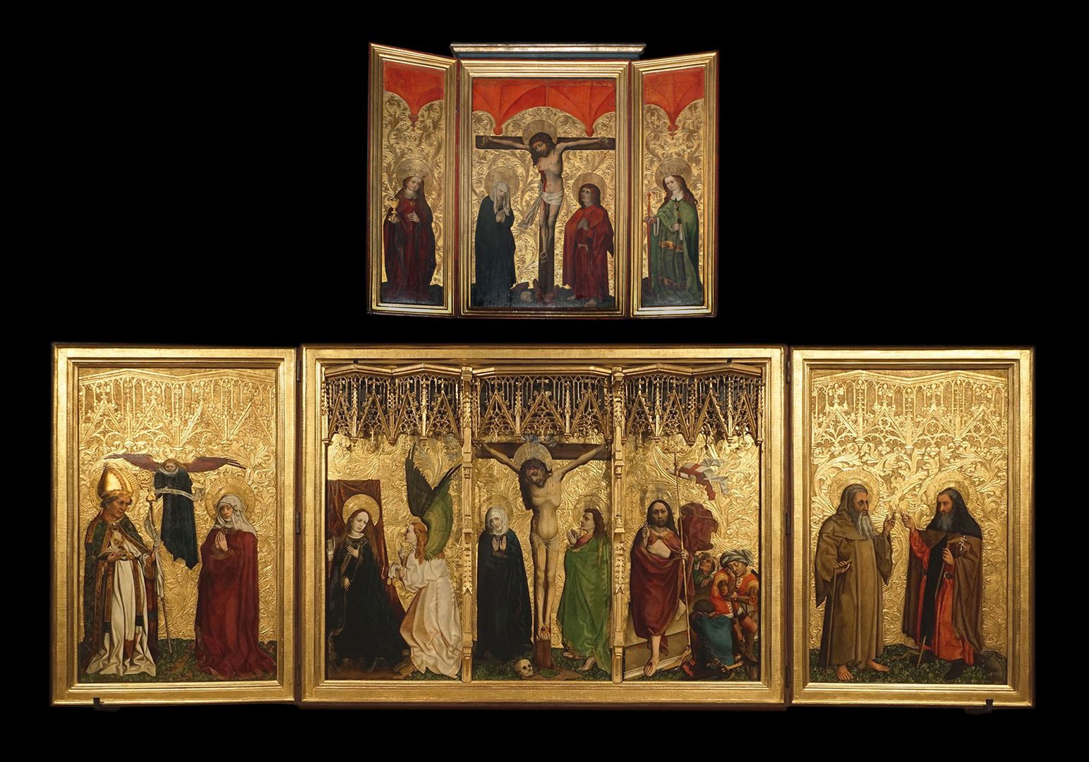 Halleraltar Bildvergleich der beiden Altäre des Meisters: oben Sebalduskirche (bald nach 1440) / unten Hauptaltar der Frauenkirche (um 1445 / 50), (Abbildungen sind nicht maßstabsgetreu)