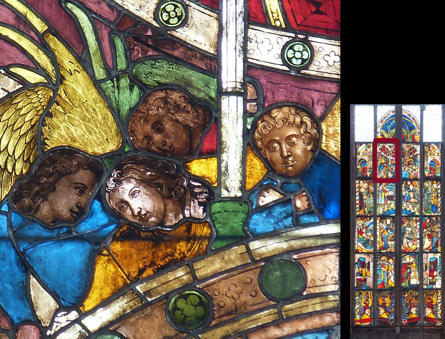 Mendel-Fenster 5. Zeile / Fenster b, Detail (alle Engelsköpfe erneuert)