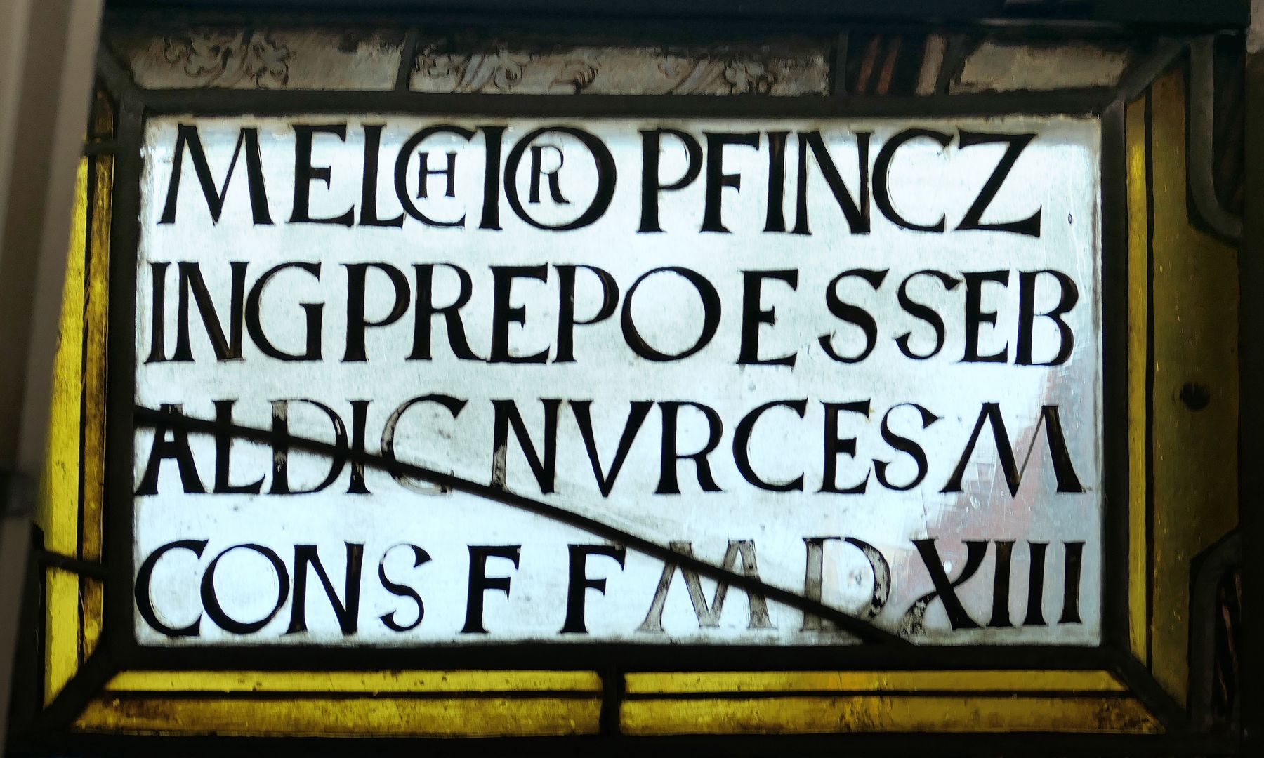 Fenster I 2 des Sebalder Chörleins / Pfinzingfenster Inschrift über Melchior Pfinzing