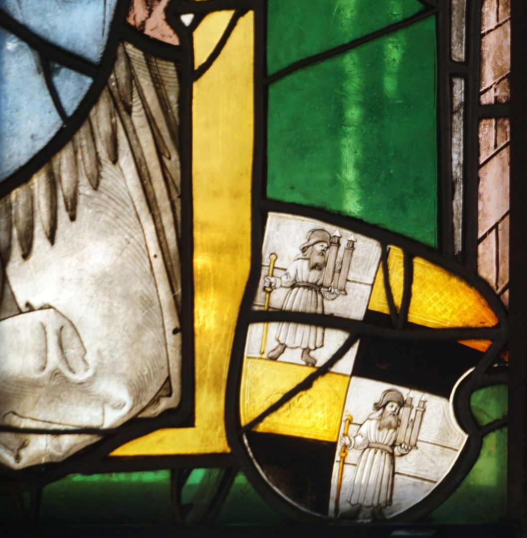 Fenster I 2 des Sebalder Chörleins / Pfinzingfenster Detailansicht mit Wappen Propstei St. Sebald / Pfinzing