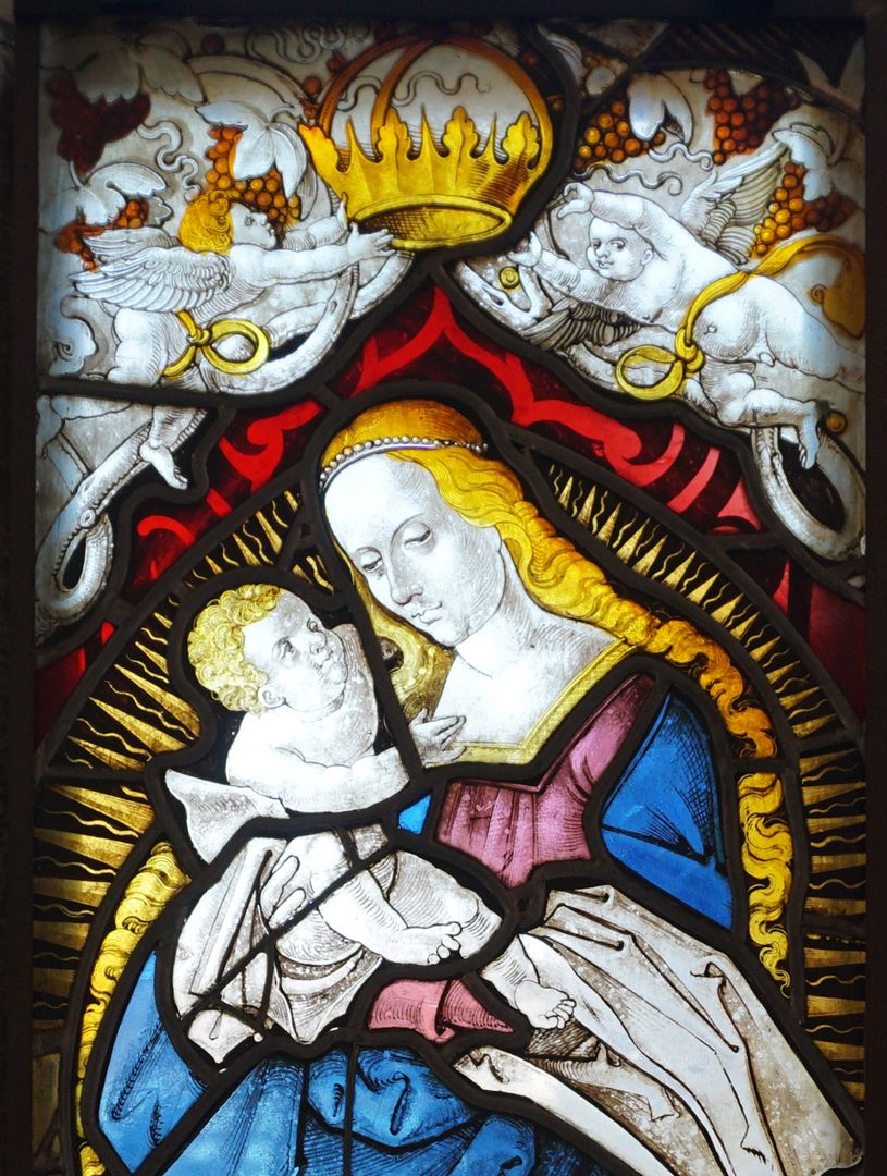 Fenster I 2 des Sebalder Chörleins / Pfinzingfenster Mutter Gottes mit dem Kinde, obere Bildhälfte