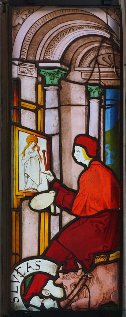 Fenster I 2 des Sebalder Chörleins / Pfinzingfenster Lukas der die Madonna im Bild verewigt