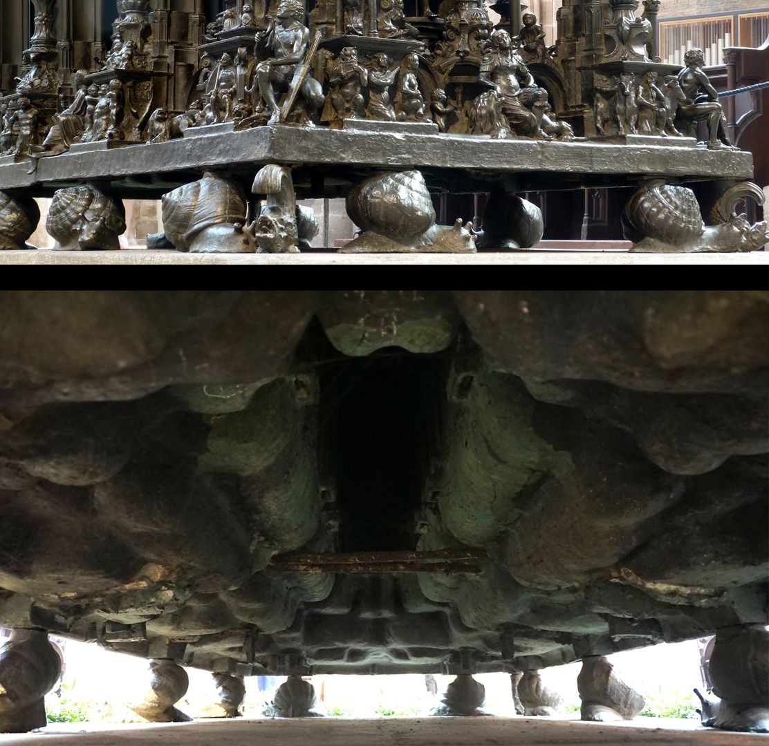 Sebaldusgrab (Nordseite) Bild oben: Sockelbereich Nordwest Ansicht / Bild unten: Unterseite von Westen