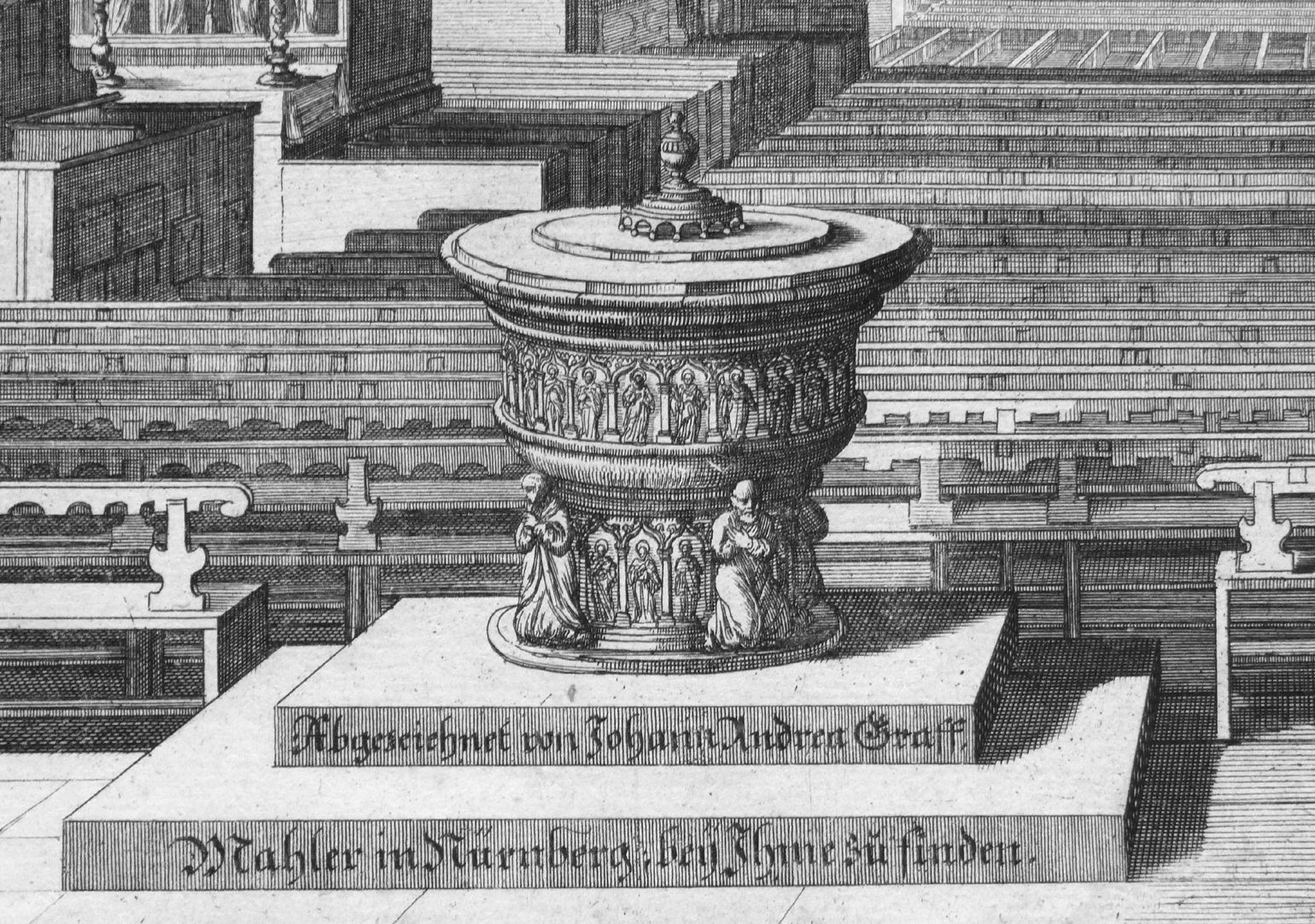 „Urbis Norimbergensis Insigniorum Templorum …“ St. Sebald Taufbecken