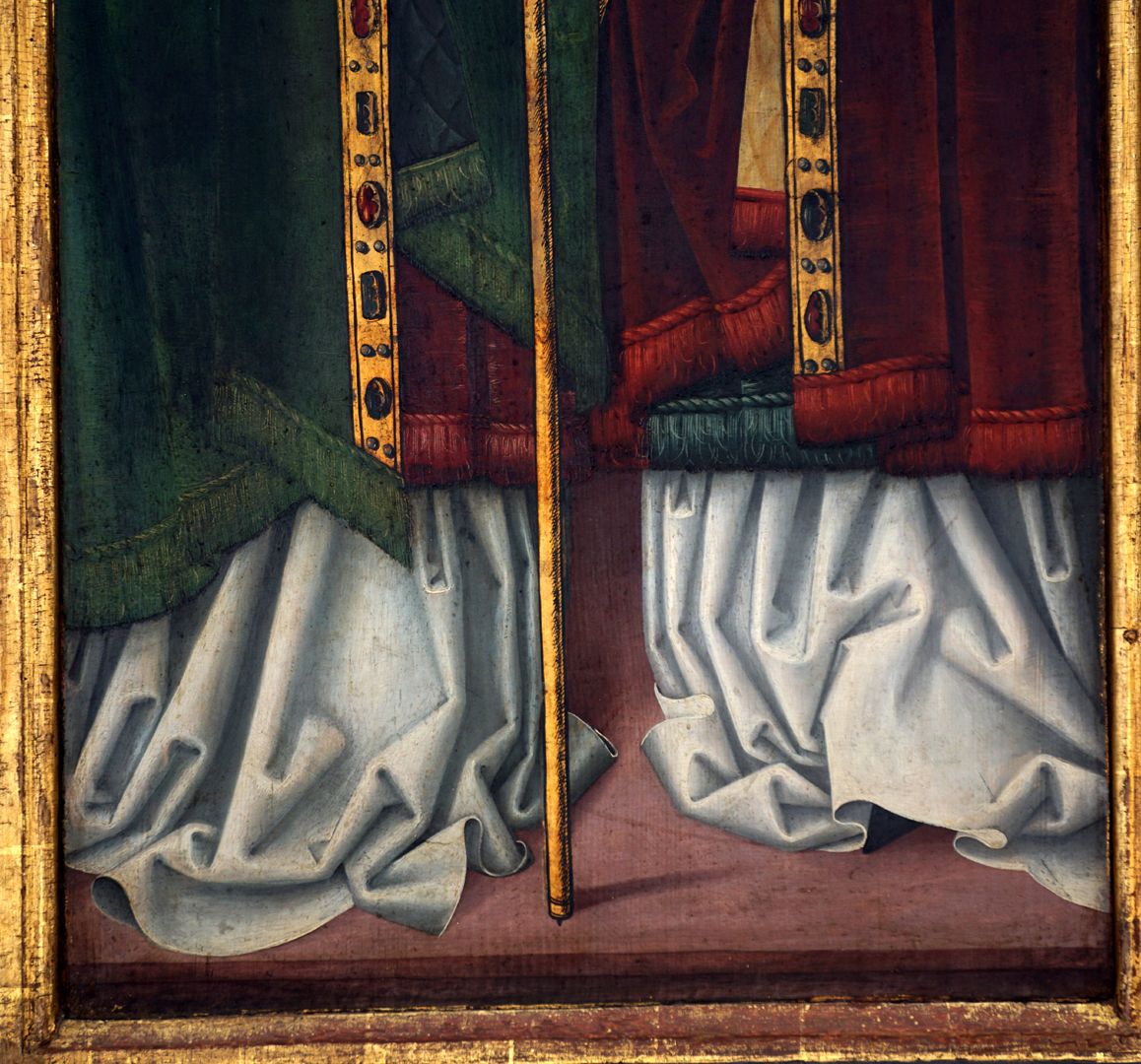 Sebastian-Altar linker Schreinflügel, Papst Sixtus und Bischof Urban, Detail