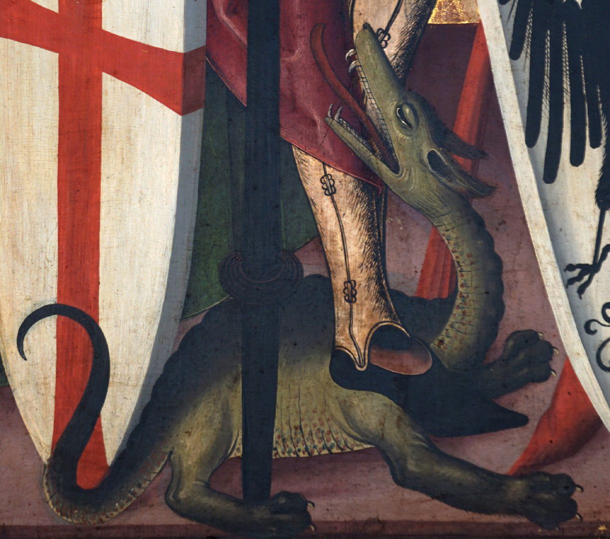 Sebastian-Altar rechter Schreinflügel, Detail mit Drachen