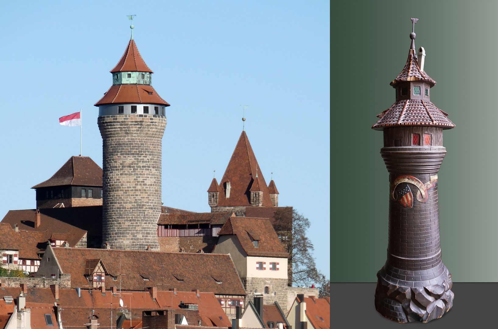 Spardose Bildvergleich mit dem Sinwellturm der Nürnberger Burg