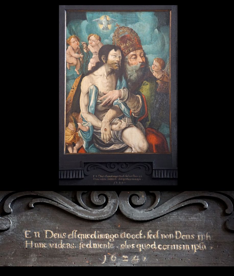 Dürersche Stiftungstafel „Gnadenstuhl“ und Inschrift