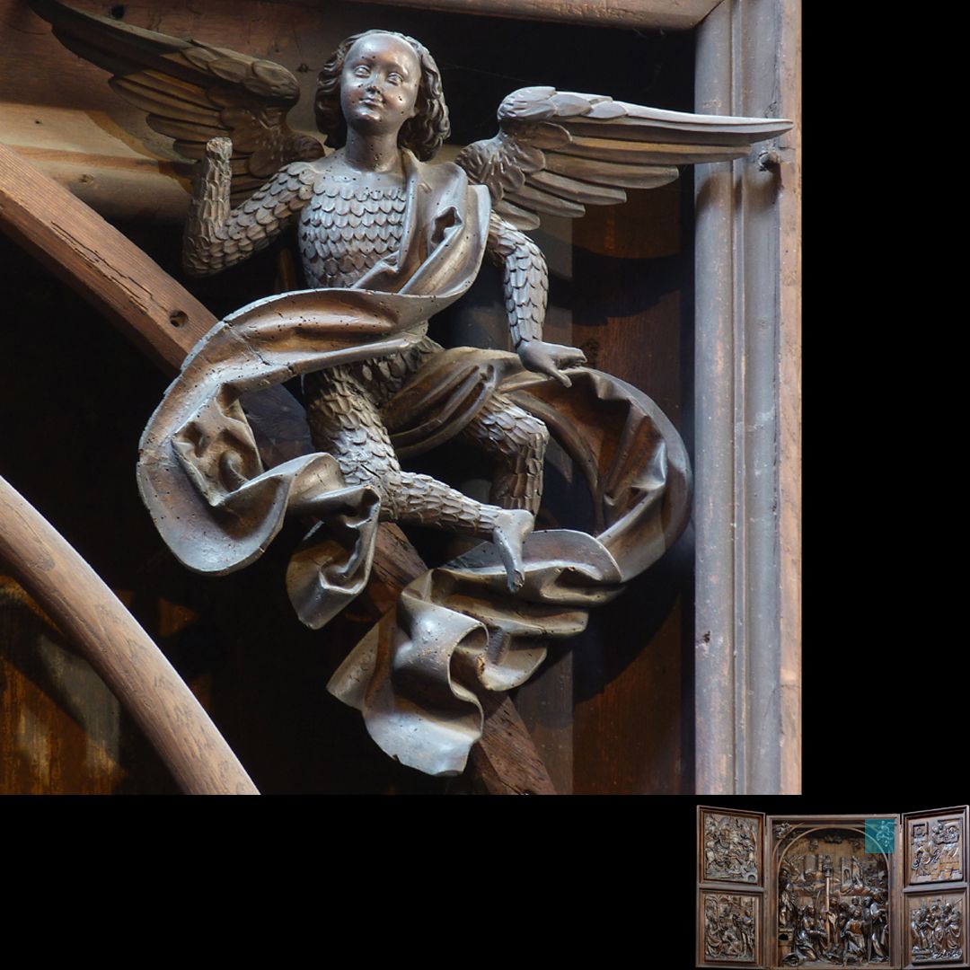 Marien-Altar Schrein, oberer rechter Zwickel, fliegender Engel