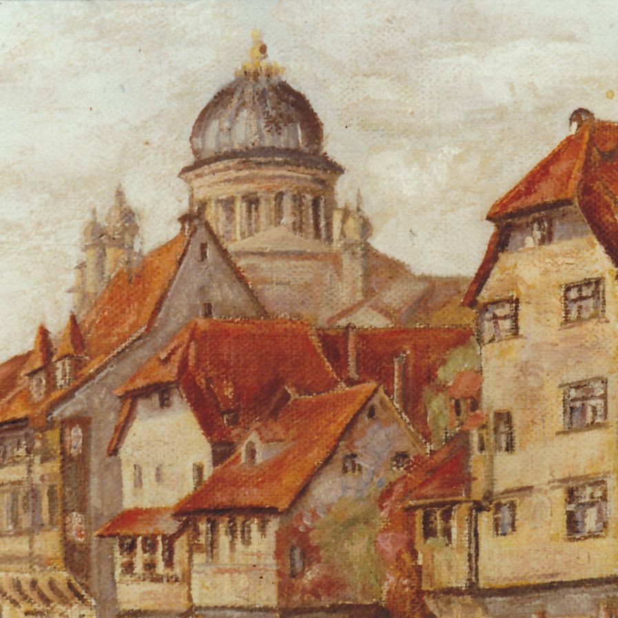 Pegnitzpartie an der Insel Schütt mit Synagoge