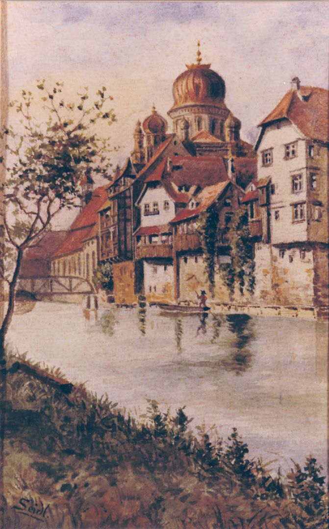 Pegnitzpartie an der Insel Schütt mit Synagoge 