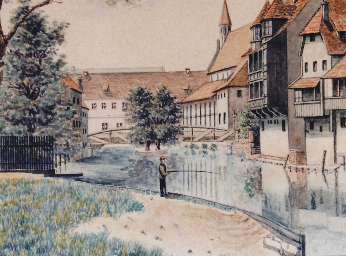 Pegnitzpartie an der Insel Schütt mit Synagoge Detailansicht