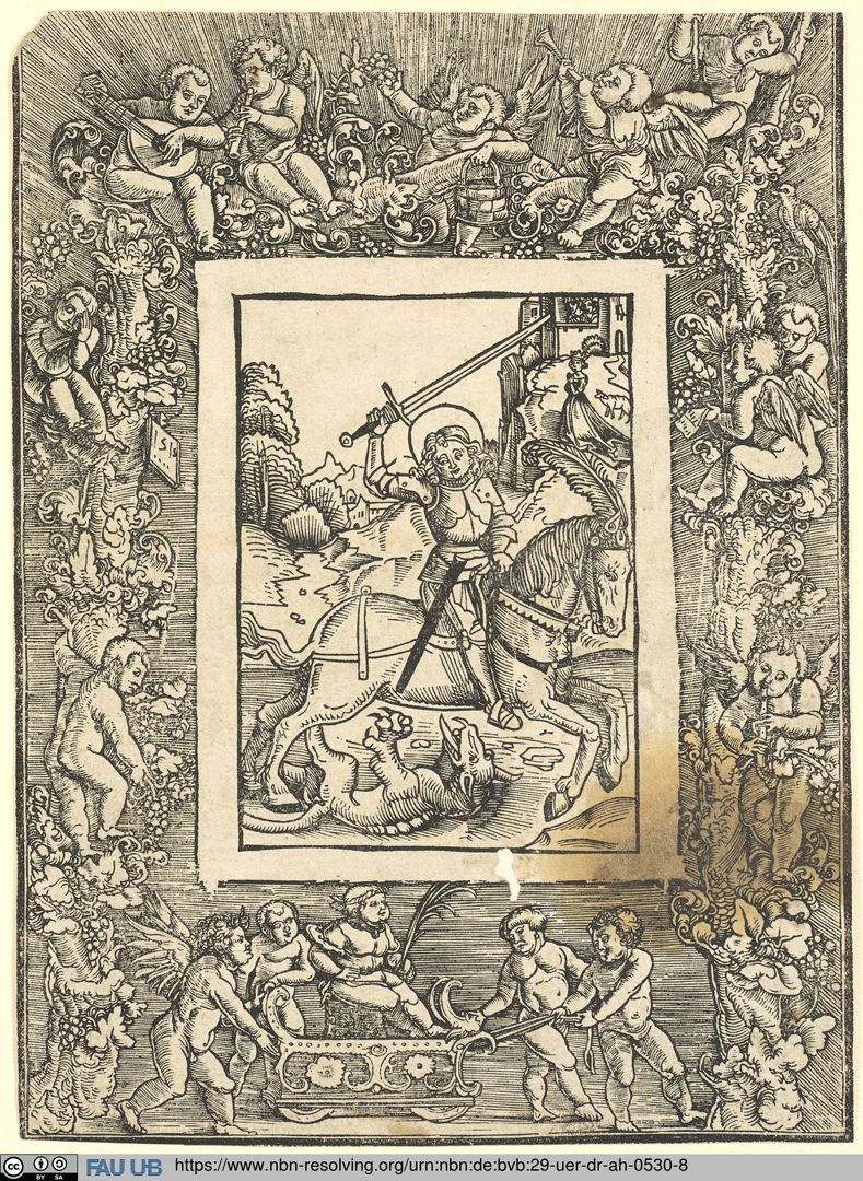 Einfassung mit Astwerk und Engelknaben 