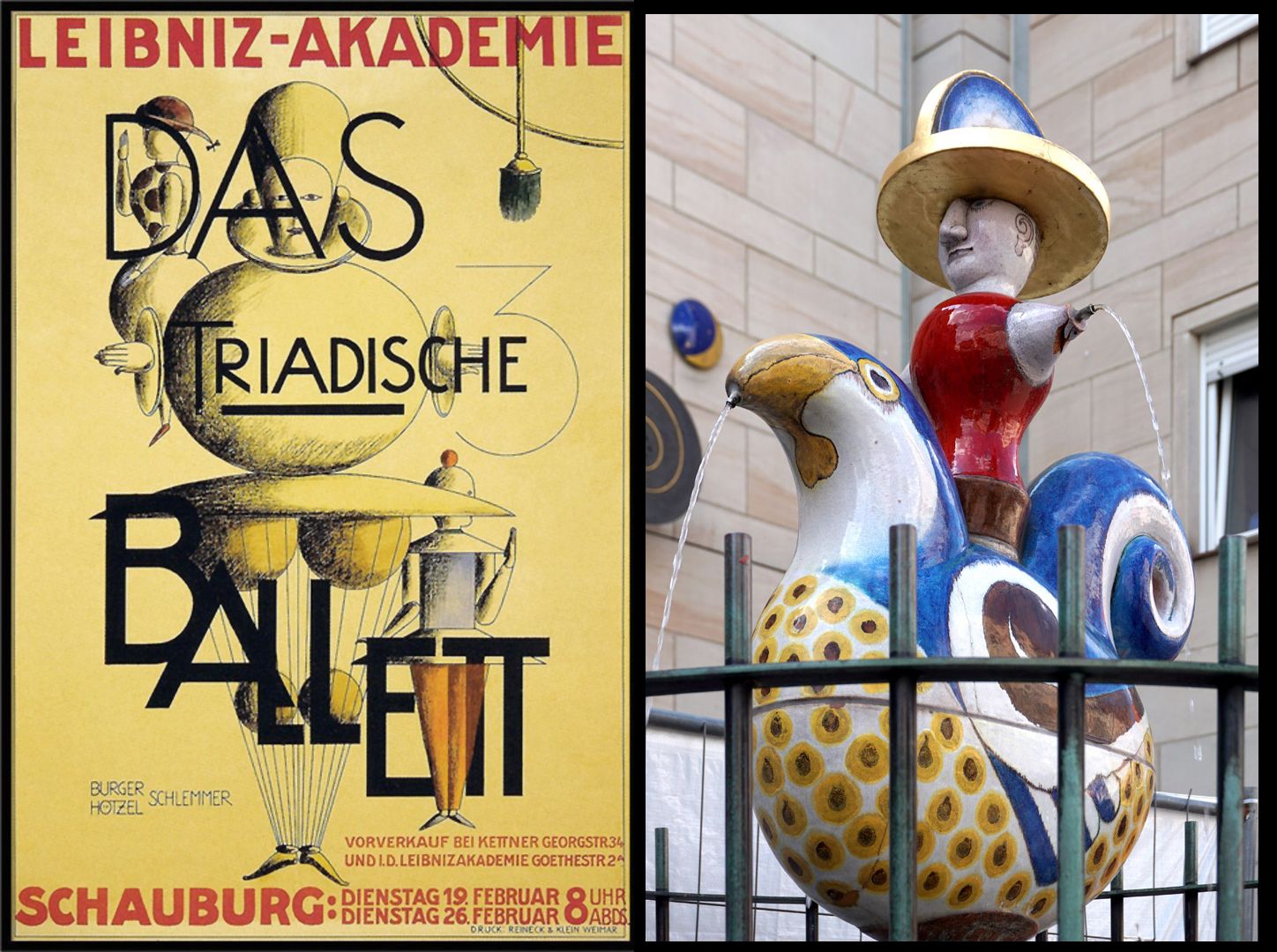 Gockelreiterbrunnen Das Triadische Ballett, Plakatentwurf 1924, Oskar Schlemmer.