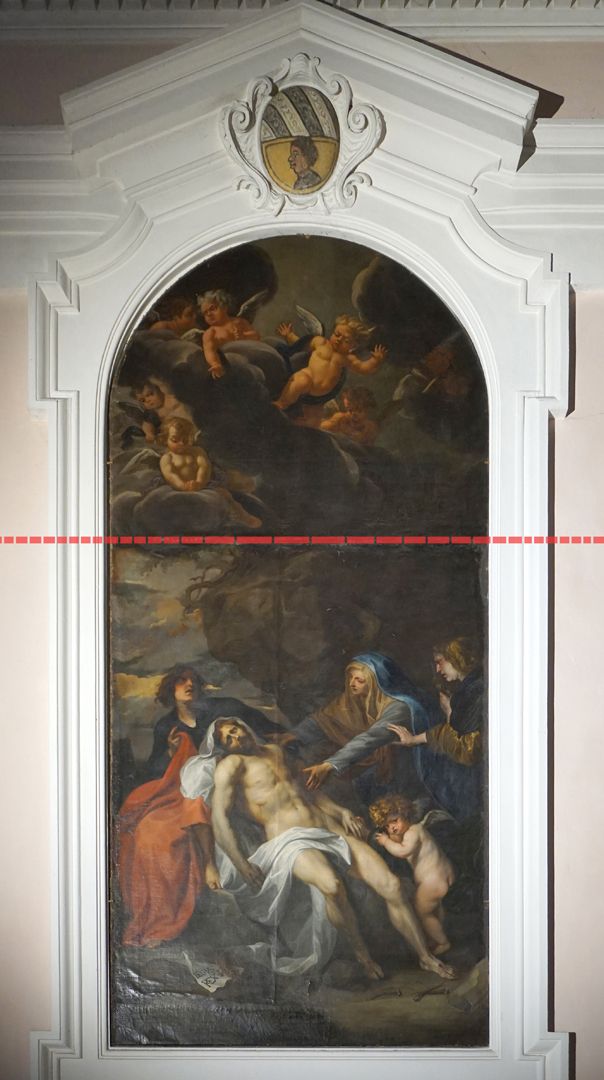 Beweinung Christi Nahtstelle der beiden aneinander gefügten Gemäldeteile