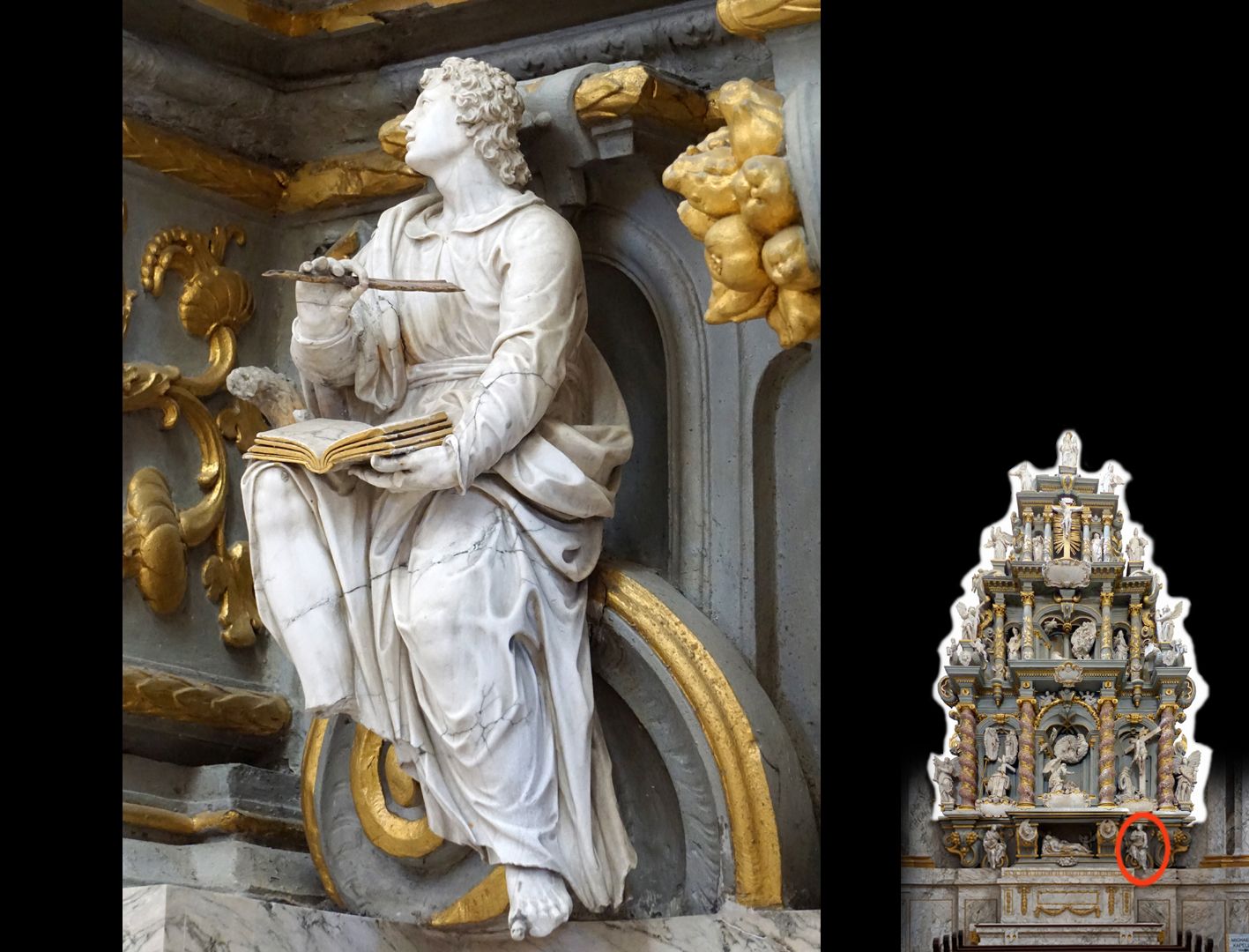 Altar des hl. Bernhard Predella, Detailansicht mit Evangelist Johannes
