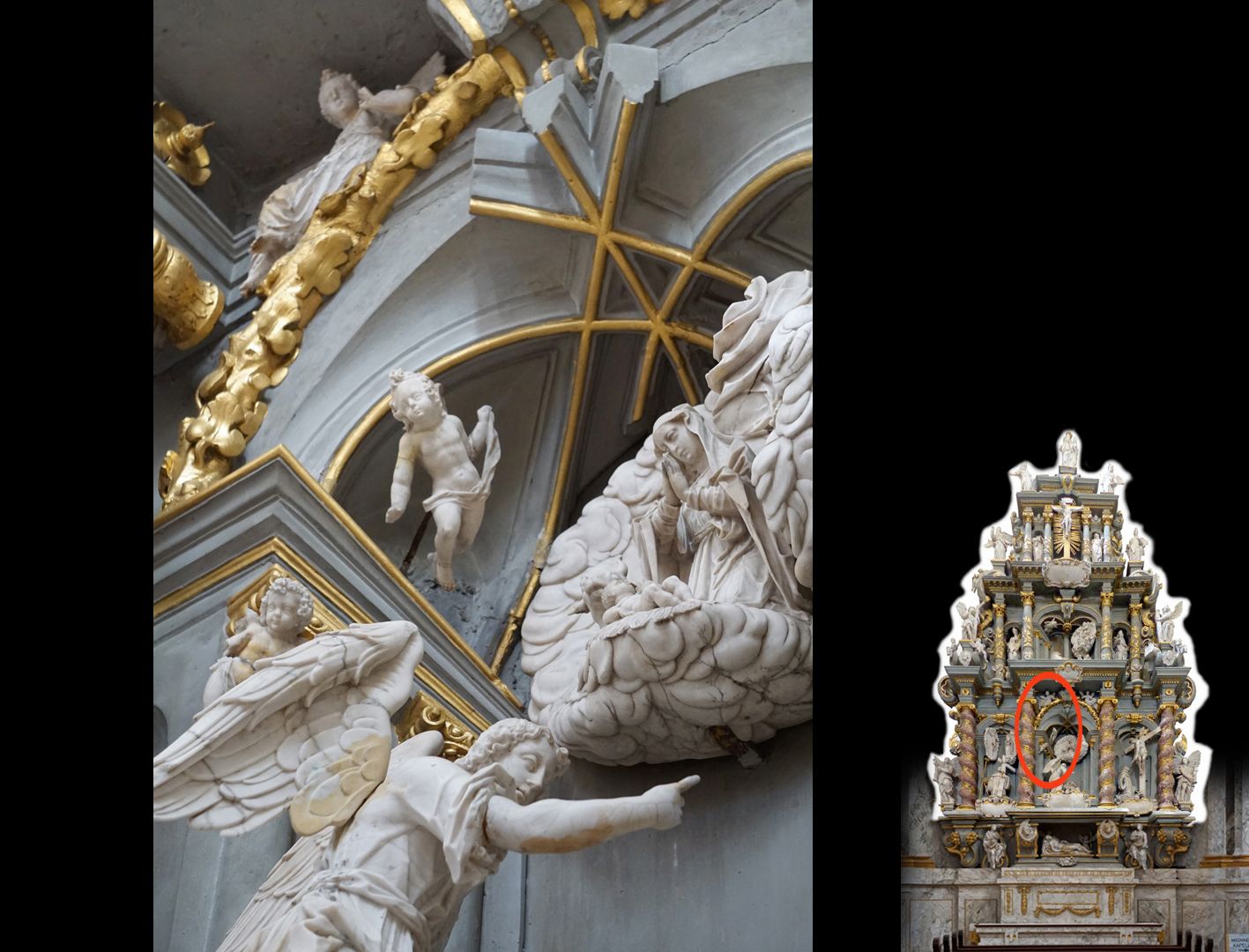 Altar des hl. Bernhard Detailansicht mit Himmelserscheinung der Geburt Jesu