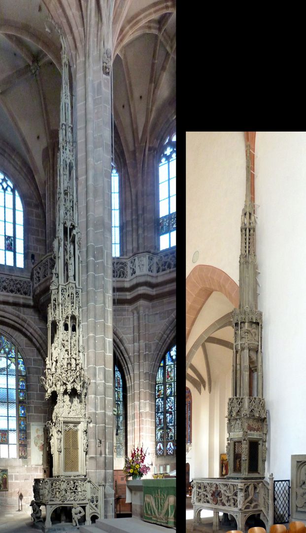 Sakramentshaus in Schwabach Vergleichsbild: links Sakramentshaus in St. Lorenz (1493-96), rechts Sakramentshaus in Schwabach (1505)