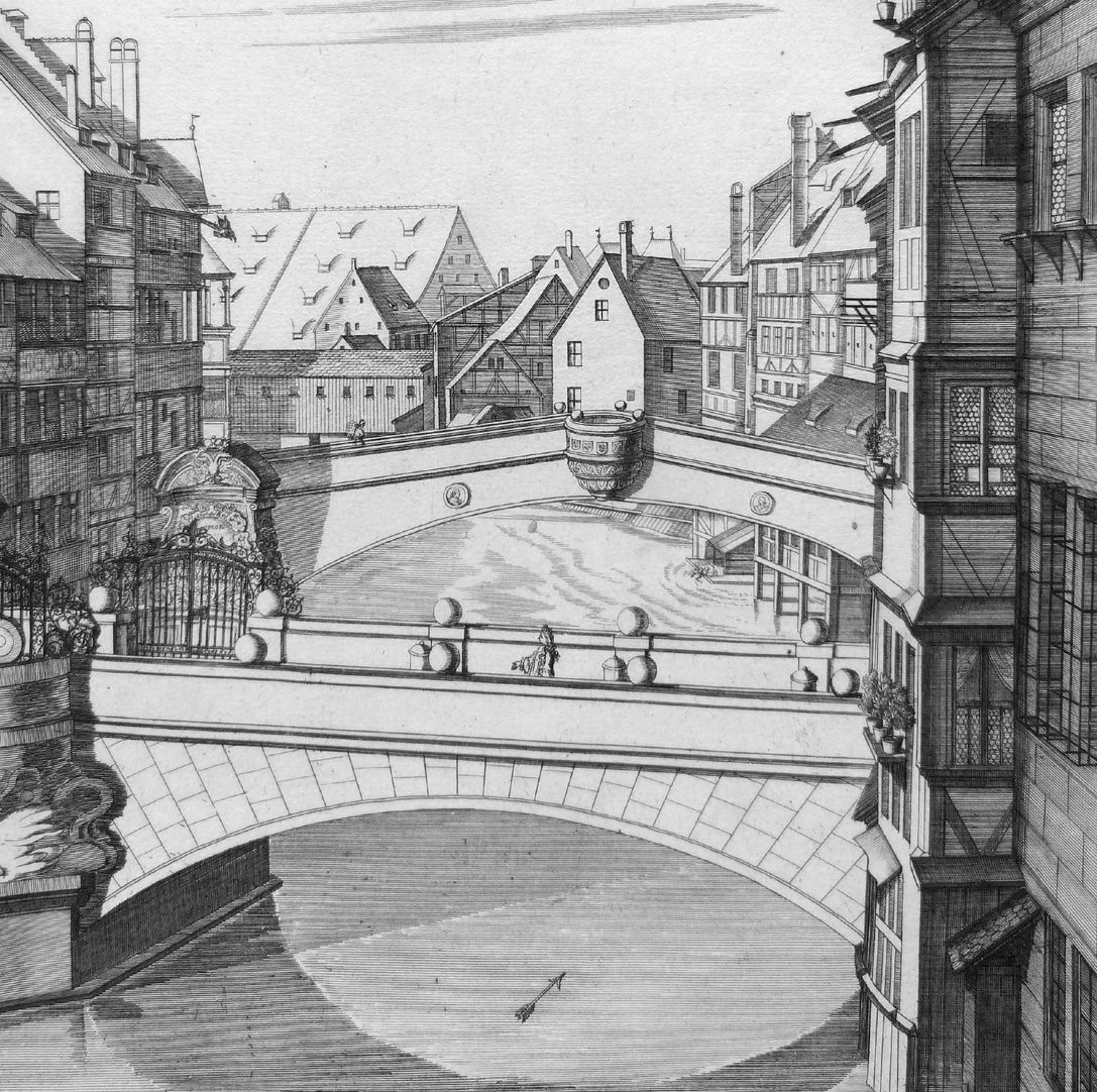 „Die A.C.1700.zu Ihrer Kaiserlichen und königlichen Majestäten …“ Neue Brücke mit Viatishaus Blick zur Fleischbrücke