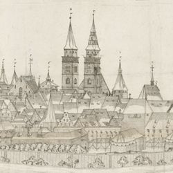 Panoramadarstellung der Stadt Nürnberg von Westen