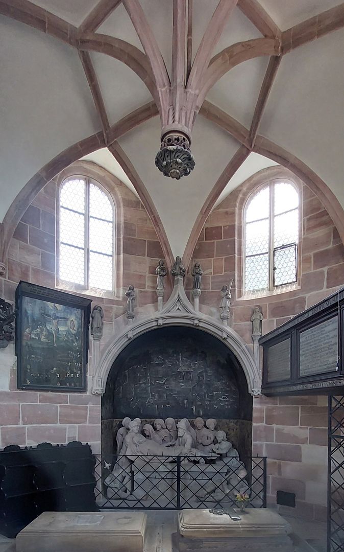 Wandmalerei der Grablegung Innenraum der Holzschuherkapelle (1506 - 1507), Blick von Norden nach Süden