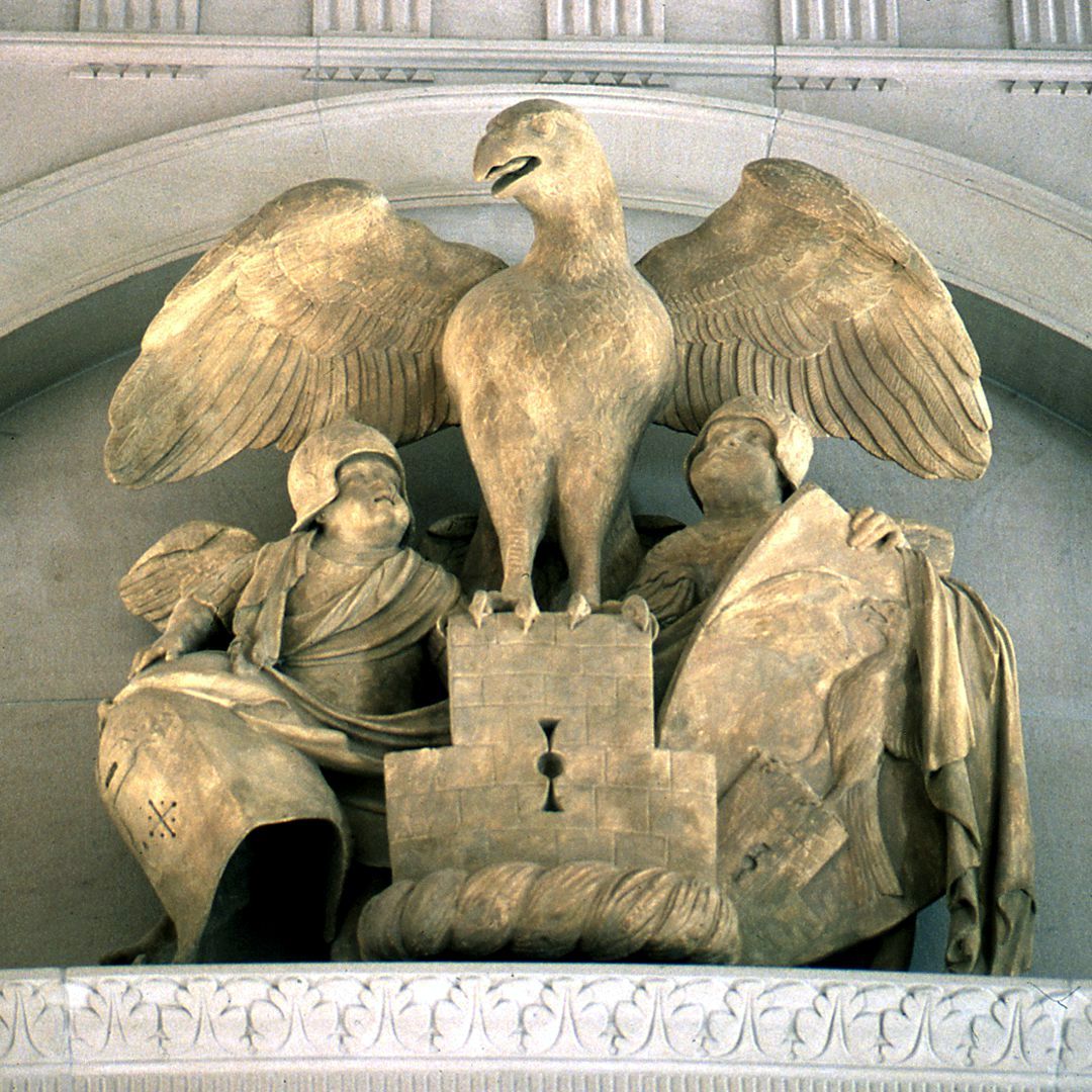 Hirsvogelsaal Wappen der Patrizierfamilie Hirsvogel über dem Kaminportal