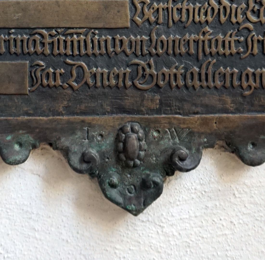Epitaph des Balthasar II. Rummel, seiner Frau Katharina, geboren Tetzel, und der Tochter Katharina unten Künstlersignatur I. W.
