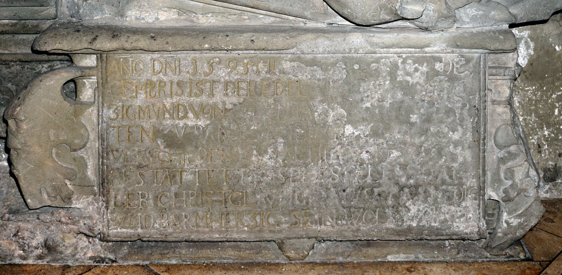 Grabdenkmal für den Banzer Propst Sigmund von Wiesenthau Inschrift