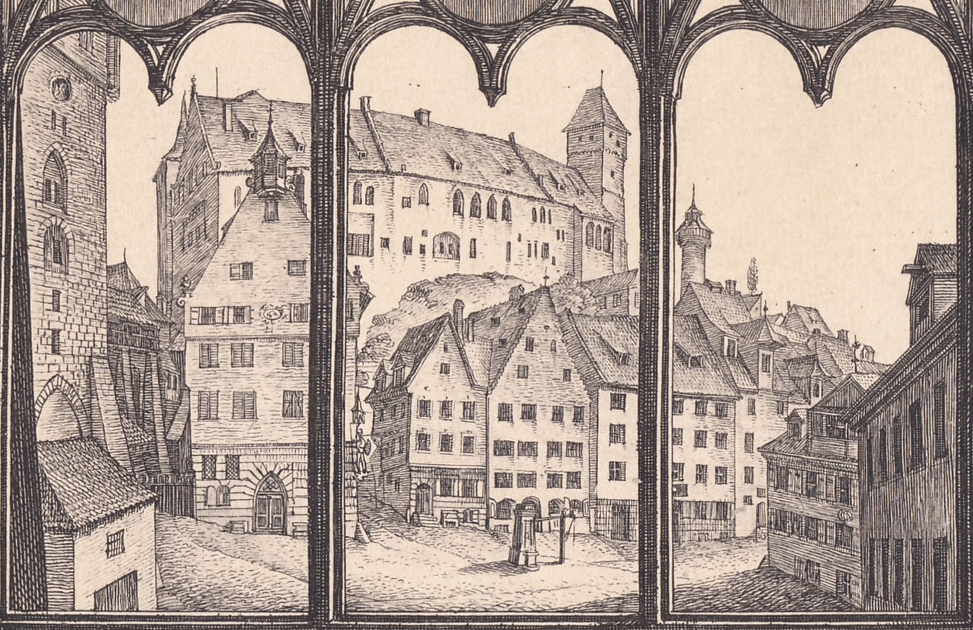 Aussicht vom A.Dürershaus gegen die Burg zu Nürnberg Detail