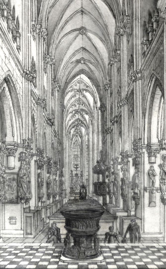 Das Innere der Sebaldskirche zu Nürnberg Blick in das Kirchenschiff, Detail