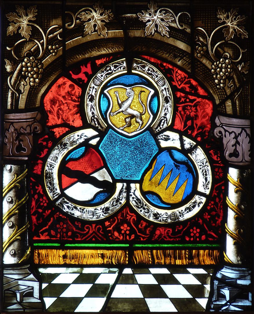 St. Bartholomäus, Chorfenster n II Erste Zeile, Fenster a, Mit Beischilden Behaim und Ebner