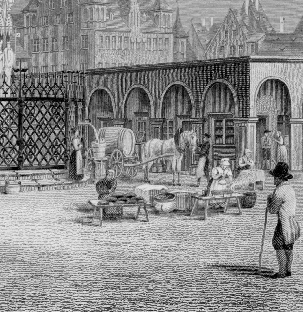 Der Schöne Brunnen Detailansicht mit Staffage und Kolonnaden