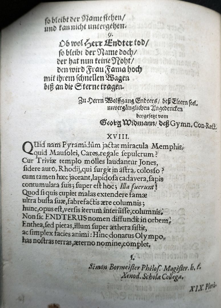 Christliche Leichsermon XVII Gedicht von Georg Widmann (1612-1686), Konrektor des Gymnasiums in Nürnberg und XVIII Simon Bormeister (Bornmeister, Burmeister, 1632-1688), Schulmann, Liederdichter