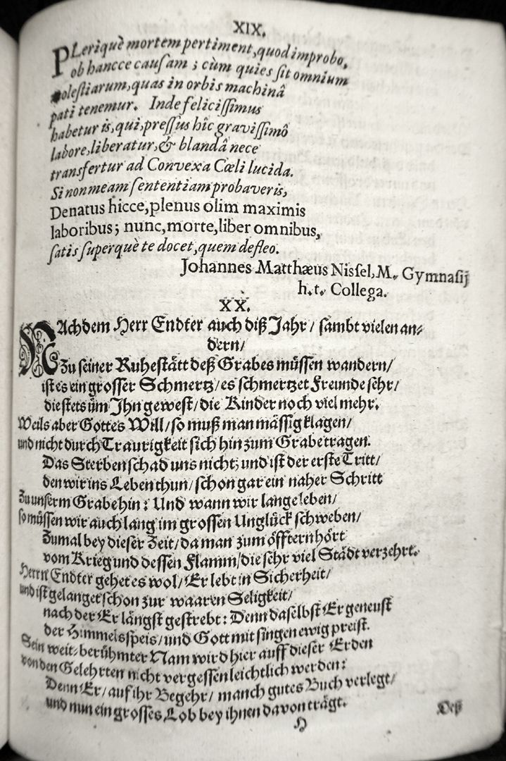 Christliche Leichsermon XIX Gedicht von Johannes Matthaeus Nissel (1630-1680) / XX von J.S.