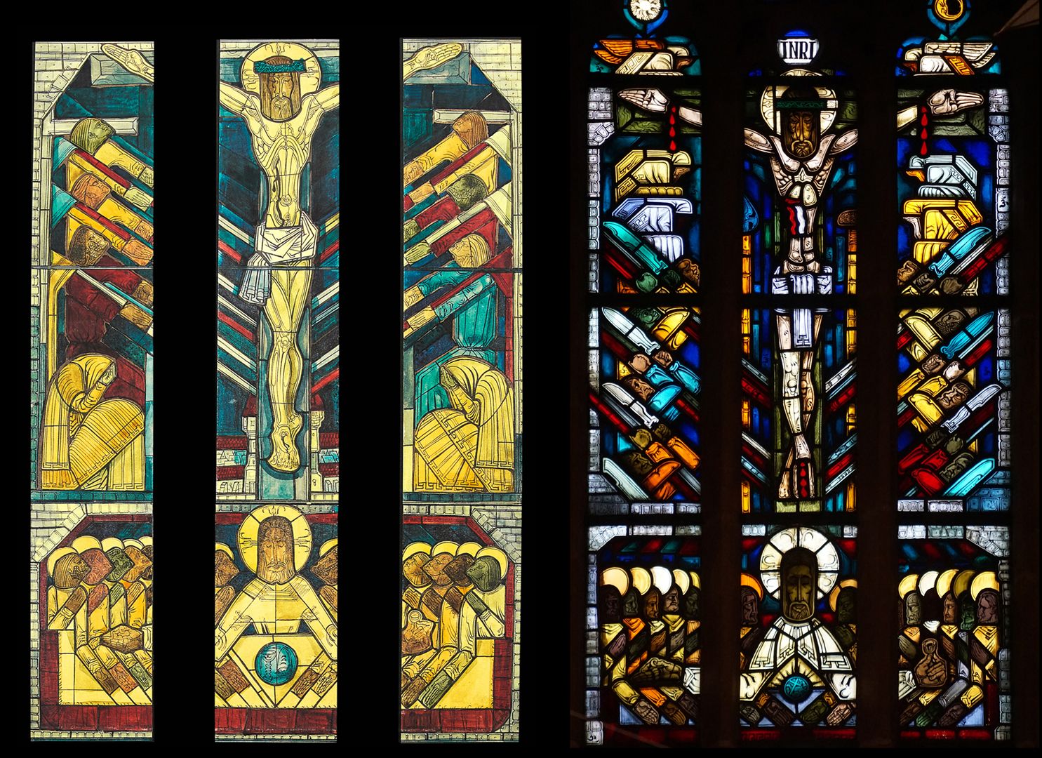 Ostfenster im Chor von St. Nikolaus und St. Ulrich Entwurf und ausgeführtes Fenster