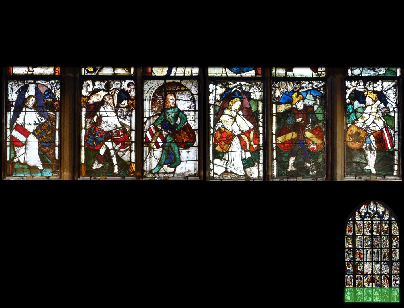 Kaiserfenster 1. Zeile mit den Wappen der österreichischen Erblande