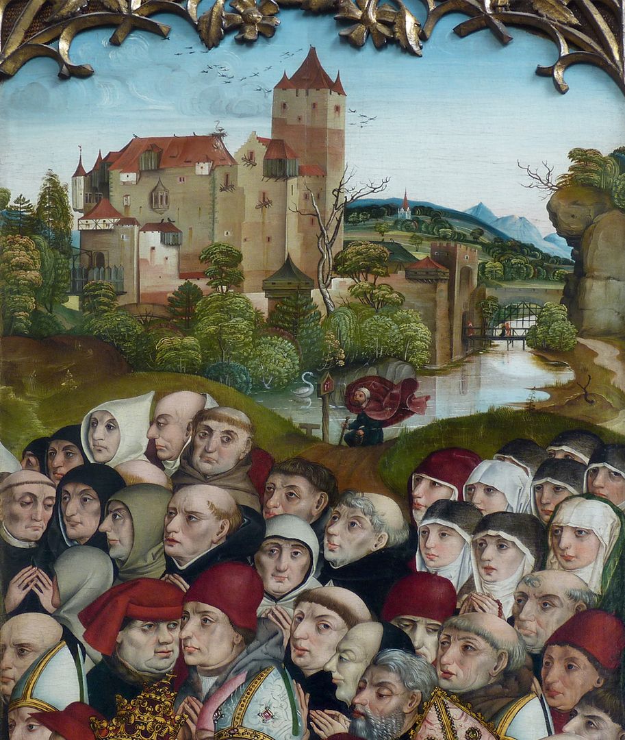 Ständetafel und Verkündigungsengel Innenseite, Landschafthintergrund von Dürer ?