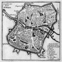 Nürnbergische Prospecte beÿ Peter Conrad Monath / Grundris der Stadt Nürnberg