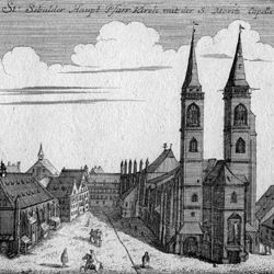 Nürnbergische Prospecte beÿ Peter Conrad Monath / St. Sebalder Haupt Pfarrkirch mit der S. Moriz Capelle