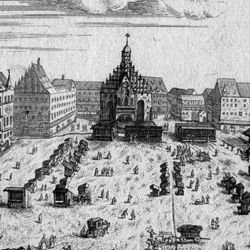 Nürnbergische Prospecte beÿ Peter Conrad Monath / Hauptmarkt und Frauenkirche