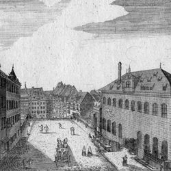 Nürnbergische Prospecte beÿ Peter Conrad Monath / Prospect auf der Fleisch=Brucken zu Nürnberg