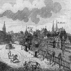 Nürnbergische Prospecte beÿ Peter Conrad Monath / Die Schütt samt den Reit-Platz in Nürnberg