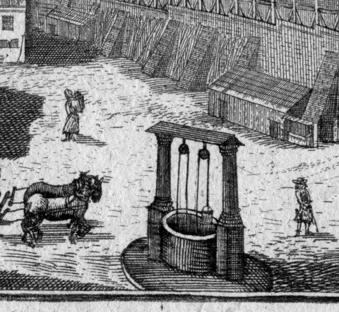 Nürnbergische Prospecte beÿ Peter Conrad Monath / Prospect des Platzes beim Thiergartner Thor in Nürnberg Detailansicht mit Brunnen